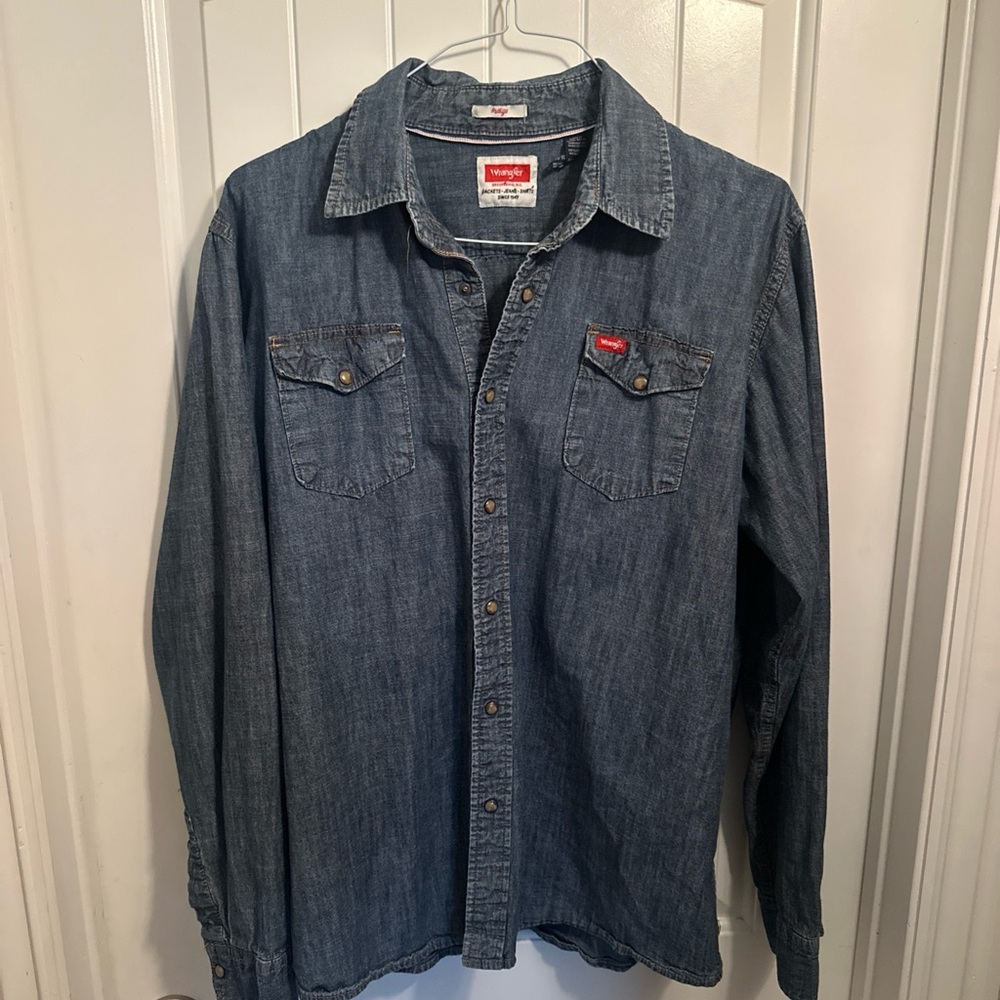 Wrangler Indigo Men's Blue Denim Pearl Snap Shirt XL